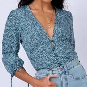Princess Polly Teal Floral Print Women's Blouse